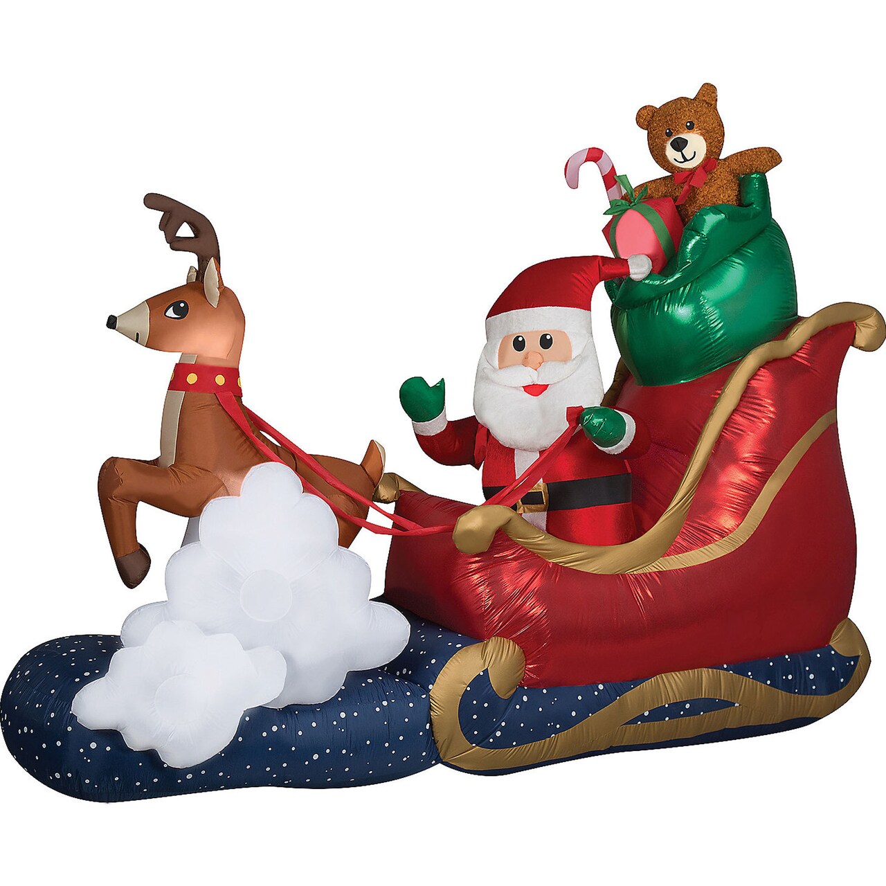 84Inch Animated Waving Santa with Rocking Reindeer on Cloud Inflatable Christmas Yard Decor